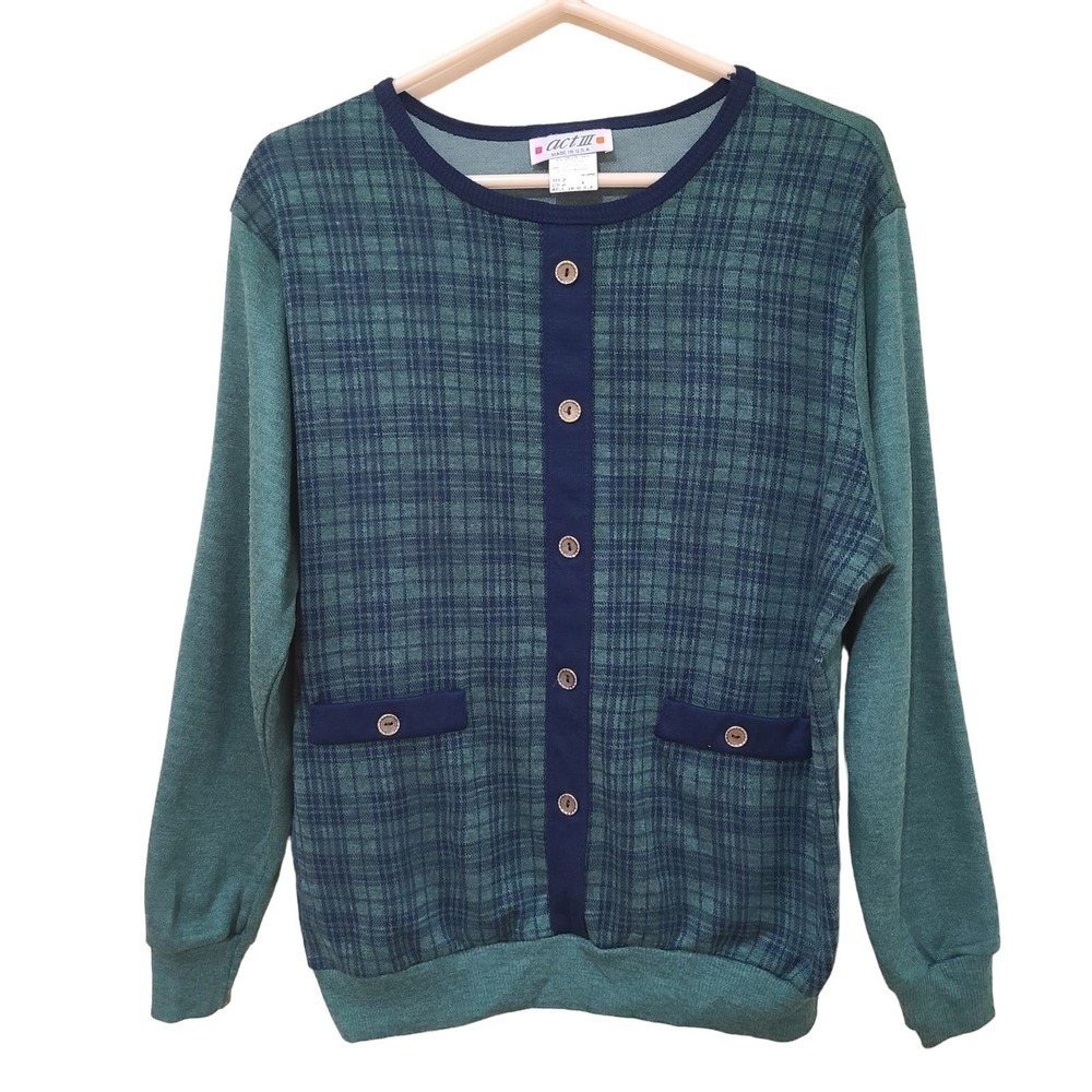 Vintage Act III Green Tartan Pullover Top size Medium
